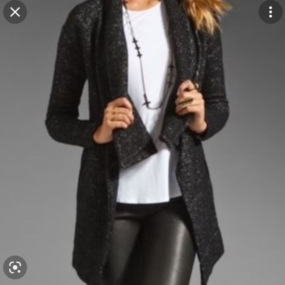 Theory Clarania Brittania Wool Sweater Coat Cardigan heathered Black. Sz petite